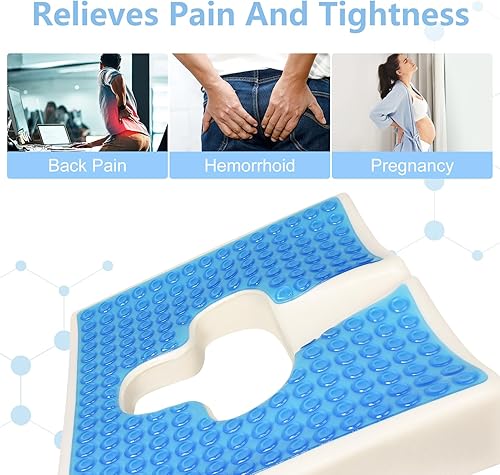 Miniatura 3 de Cojín antiescaras para glúteos, almohada de gel en forma de T y espuma viscoelástica, cojín de asiento para alivio del dolor de coxis, cojín