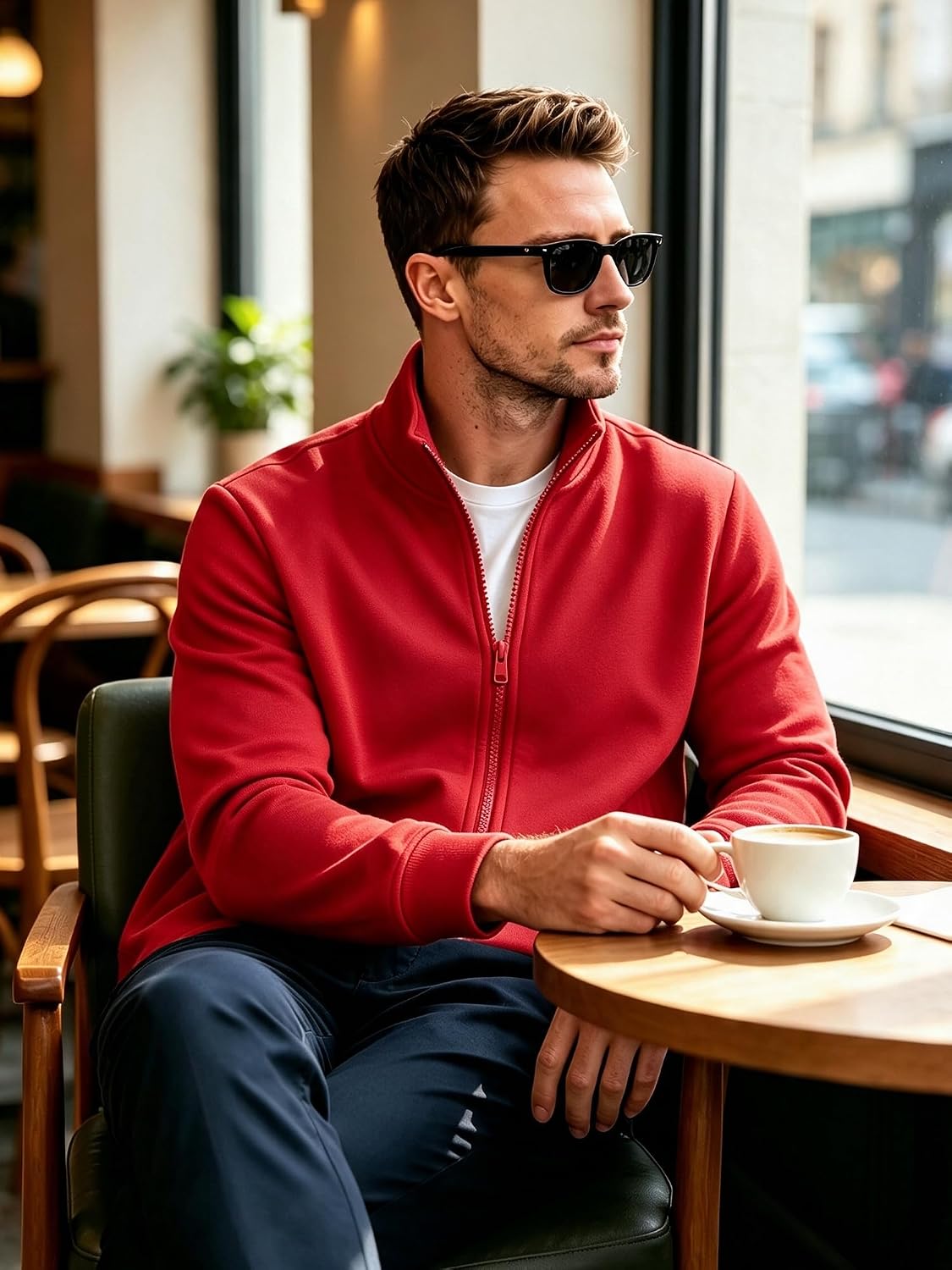 TUVEKE Men'S Full Zip Fleece Jackets Mock Neck Sweatshirts Lightweight Long Sleeve Jacket Casual Outfit With pockets