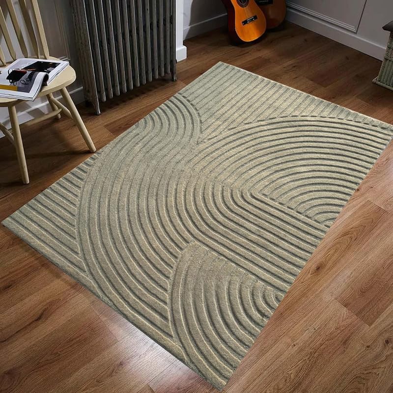 Image of Hand Tufted Modern Design Exported Collection High Low Pattern Wool Carpet for Living Room, Bedroom & Hall (Olive, 15 x 20 Feet)