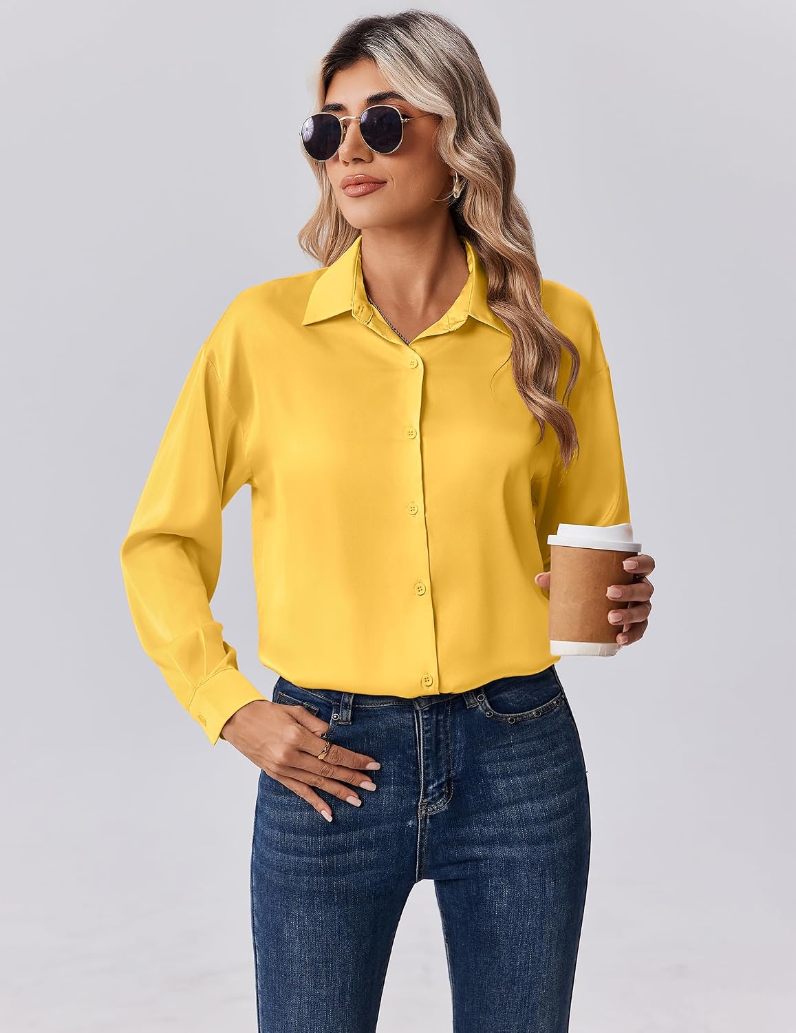 Zeagoo Womens Tops Long Sleeve Satin Silk Button Down Shirts Casual Business Dressy Blouses Fall Clothes