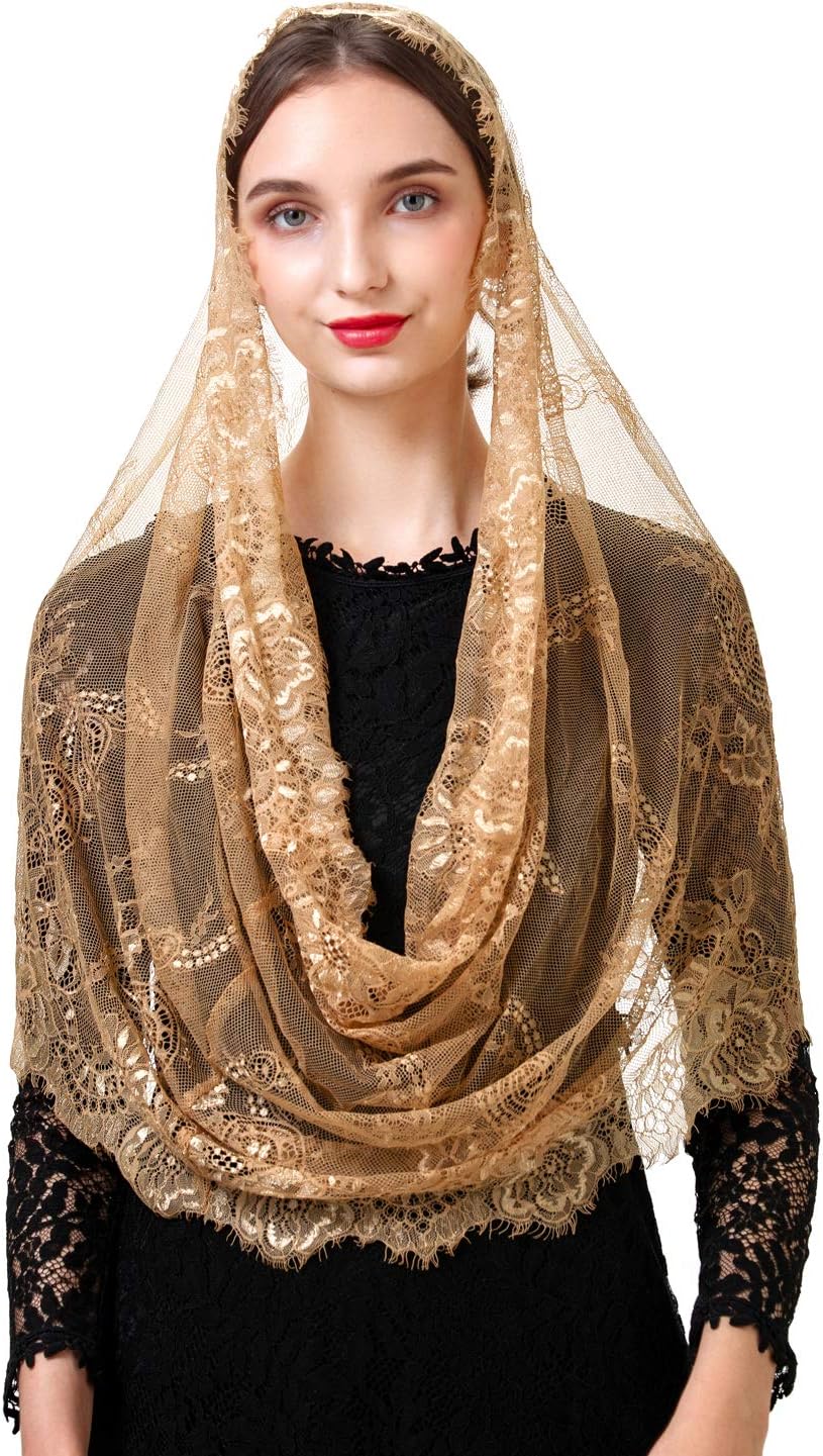 Spanish Style Lace Traditional Vintage Inspired Infinity Shape Mantilla Veil Latin Mass Head Covering