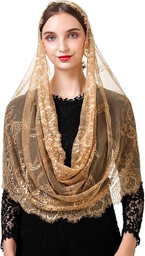 PAMOR Estilo Español Encaje Tradicional Vintage Inspirado Infinito Forma Mantilla Velo Latino Masa Cabeza Cubierta