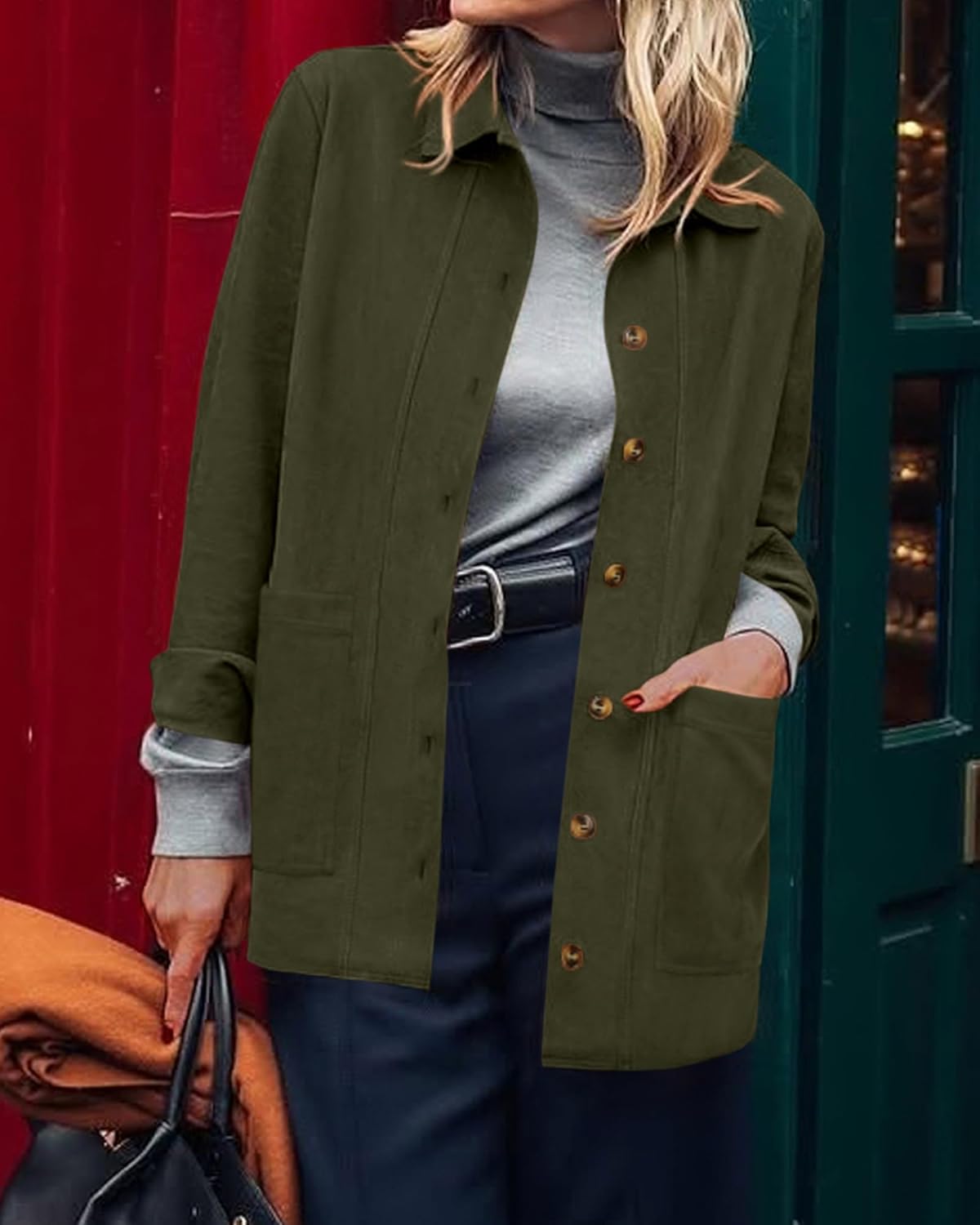 BTFBM Faux Suede Jacket Women Fall Fashion 2026 Leather Jackets Long Sleeve Button Down Winter Coats Shackets Outerwear - Image 6