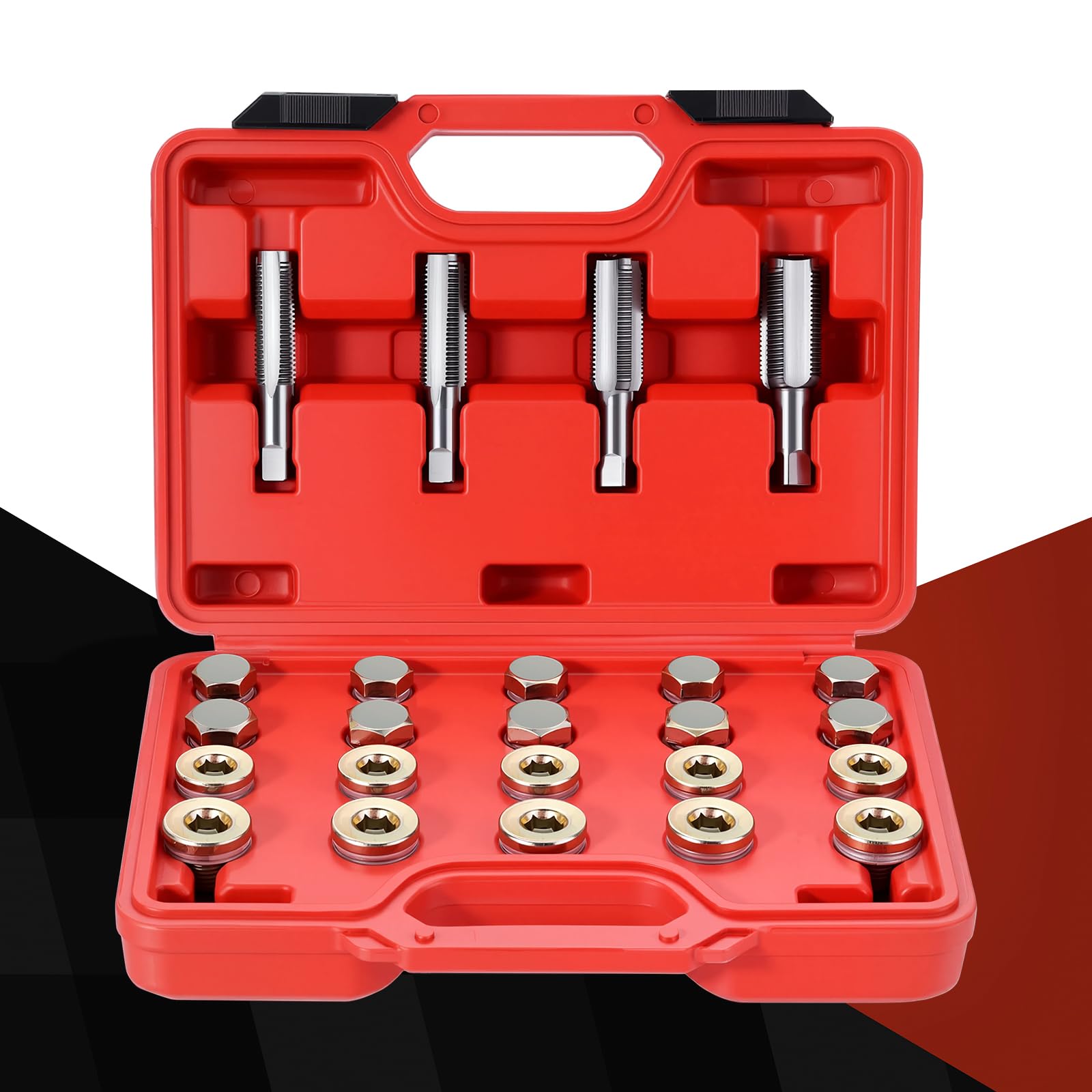 Juego de reparación de 64 piezas para tornillo de drenaje de aceite, M13 x 1,5 | M15 x 1,5 | M17 x 1,5 | M20 x 1,5 Tornillo y rosca para cárter de aceite, kit de reparación de rosca para