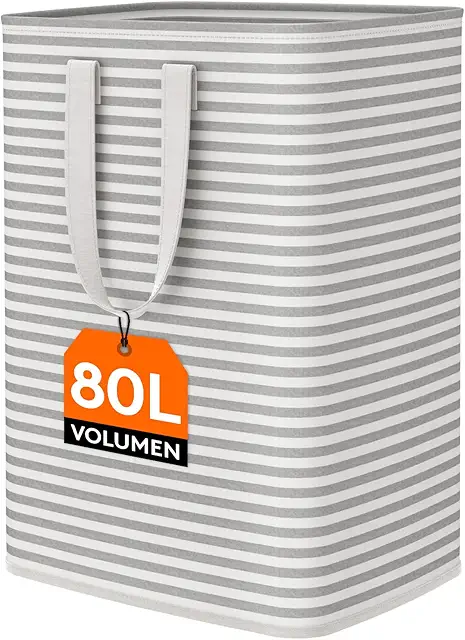 Cesto Ropa Sucia Plegable 80L Impermeable con Asas Extendidas - Cubo Lavandería Gris