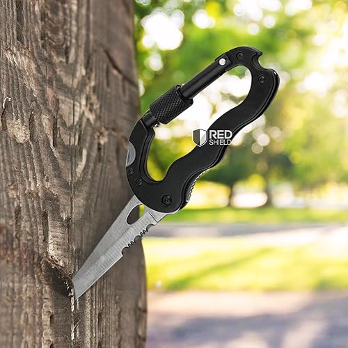 Miniatura 5 de RED SHIELD Llavero de herramienta de supervivencia 5 en 1. Multiherramienta incluye destornillador ranurado y Phillips, abridor de botellas, marco