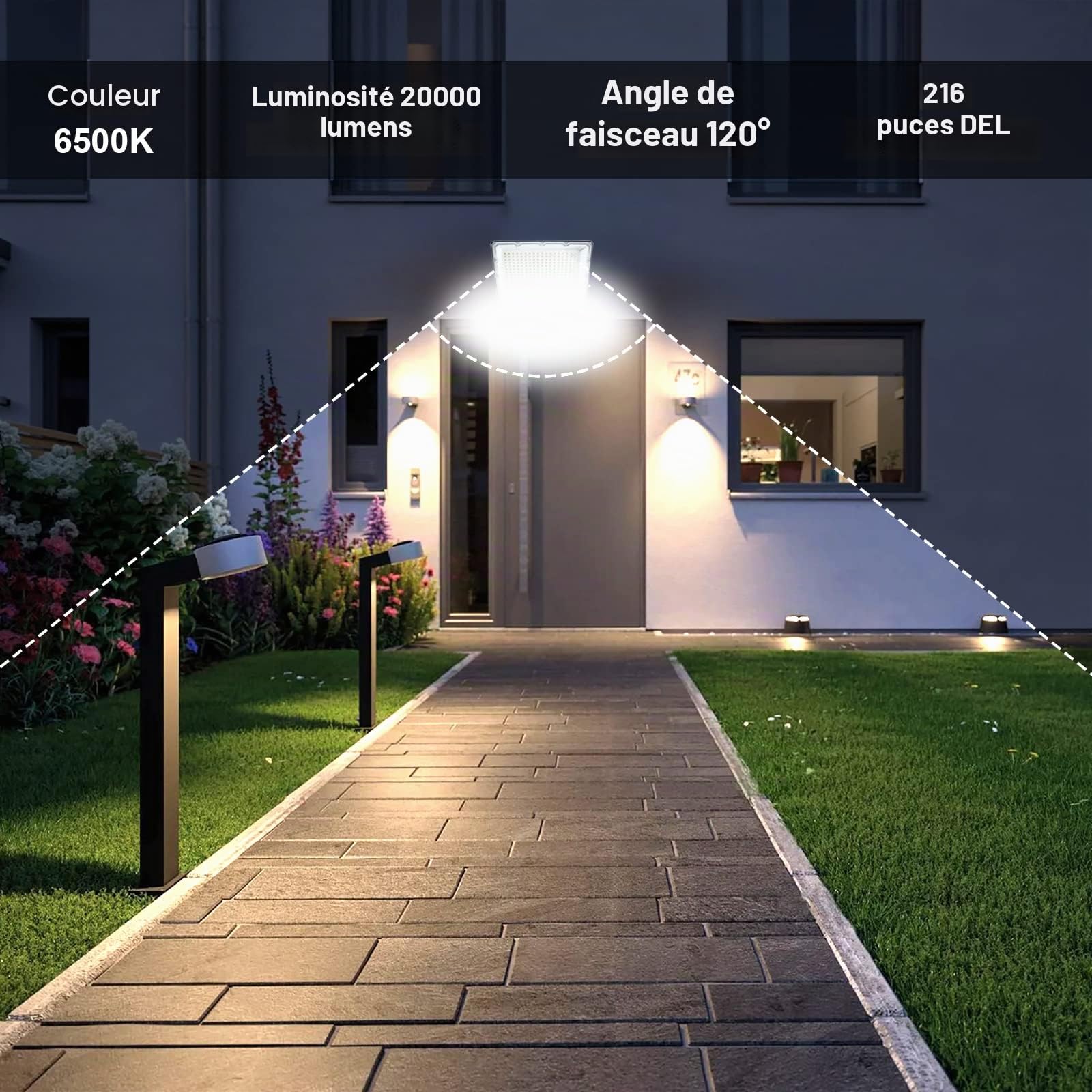CREATESTAR 200W Projecteur LED Extérieur,20000LM Super Brillant Éclairage de Sécurité, 6500K Blanc Froid Spot LED Extérieur avec IP66 étanche Pour Patio, Terrasse, Square, Usine
