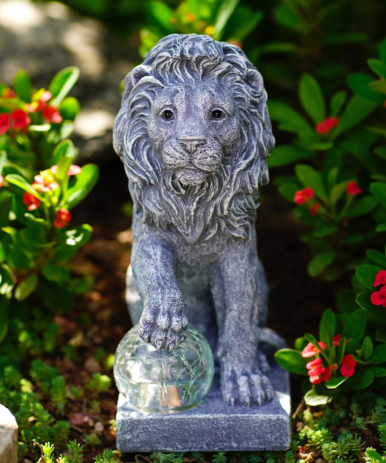 Lion Statue for Garden Decor: Outdoor Figurines Sculpture with Ball for Lawn Patio Yard Balcony - Gifts for Mom Grandma Women