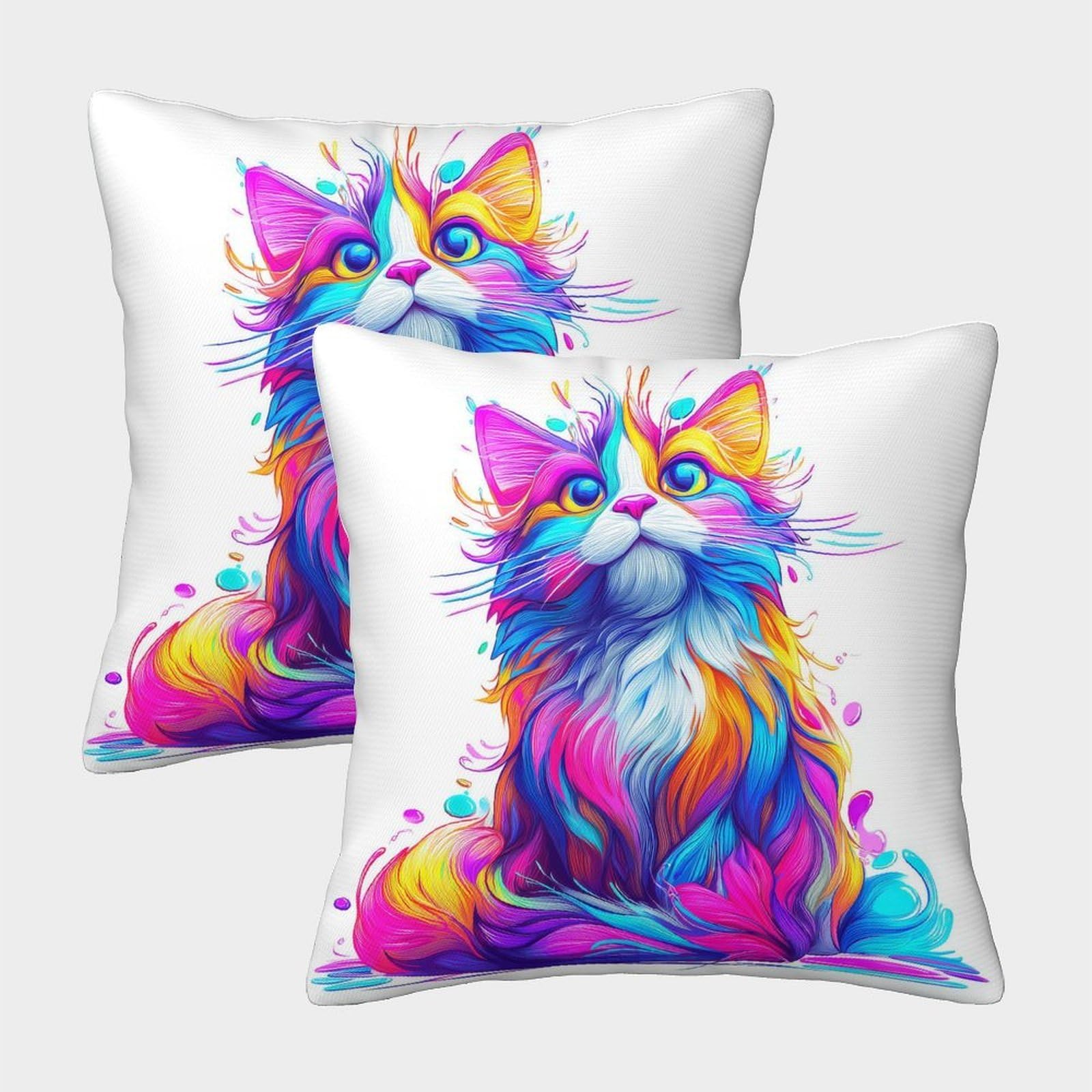 QFVANSIYO Colourful Cat 3D Printed Pillowcase Soft Microfiber Bedroom Decor Artistic Cat Pillow Cover for Adults Teens Home 40x40cm