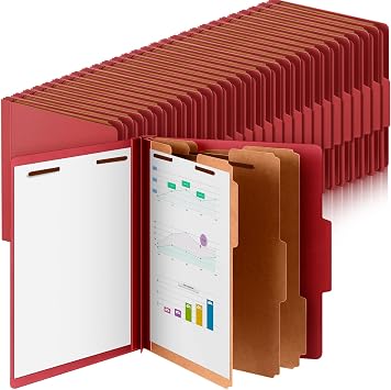 Skyygemm 72 Pcs Classification Folders Letter Size, 3 Divider Pressboard File Folder with Fasteners, Expanding File Organizer Bulk for Documents, Projects, Reports, School Teacher, Office Red