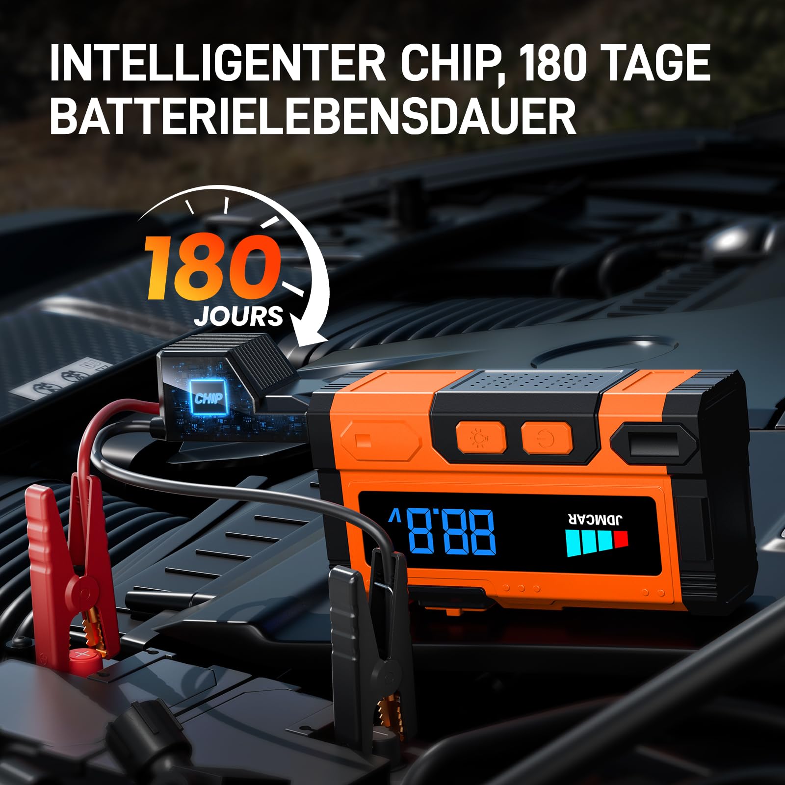 JDMCAR 9000A 14.8V Auto Starthilfe Powerbank mit LCD Bildschirm & LED Taschenlampe