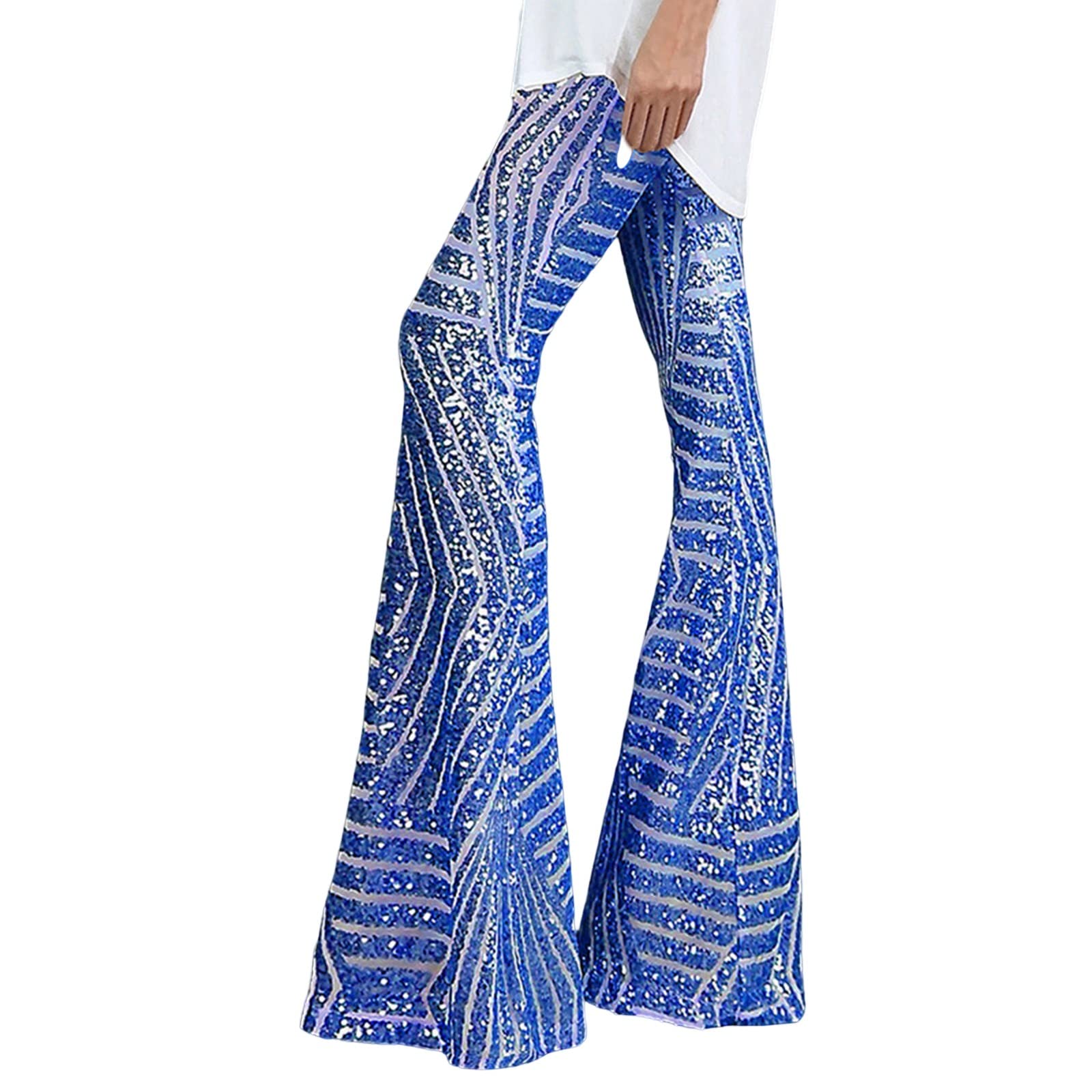 Pantaloni Glitterati Donna Elegante con Paillettes Zampa Elasticizzati Completo Larghi Casual Pantaloncini Scintillii Pantalone A Vita Alta Curvy Culotte