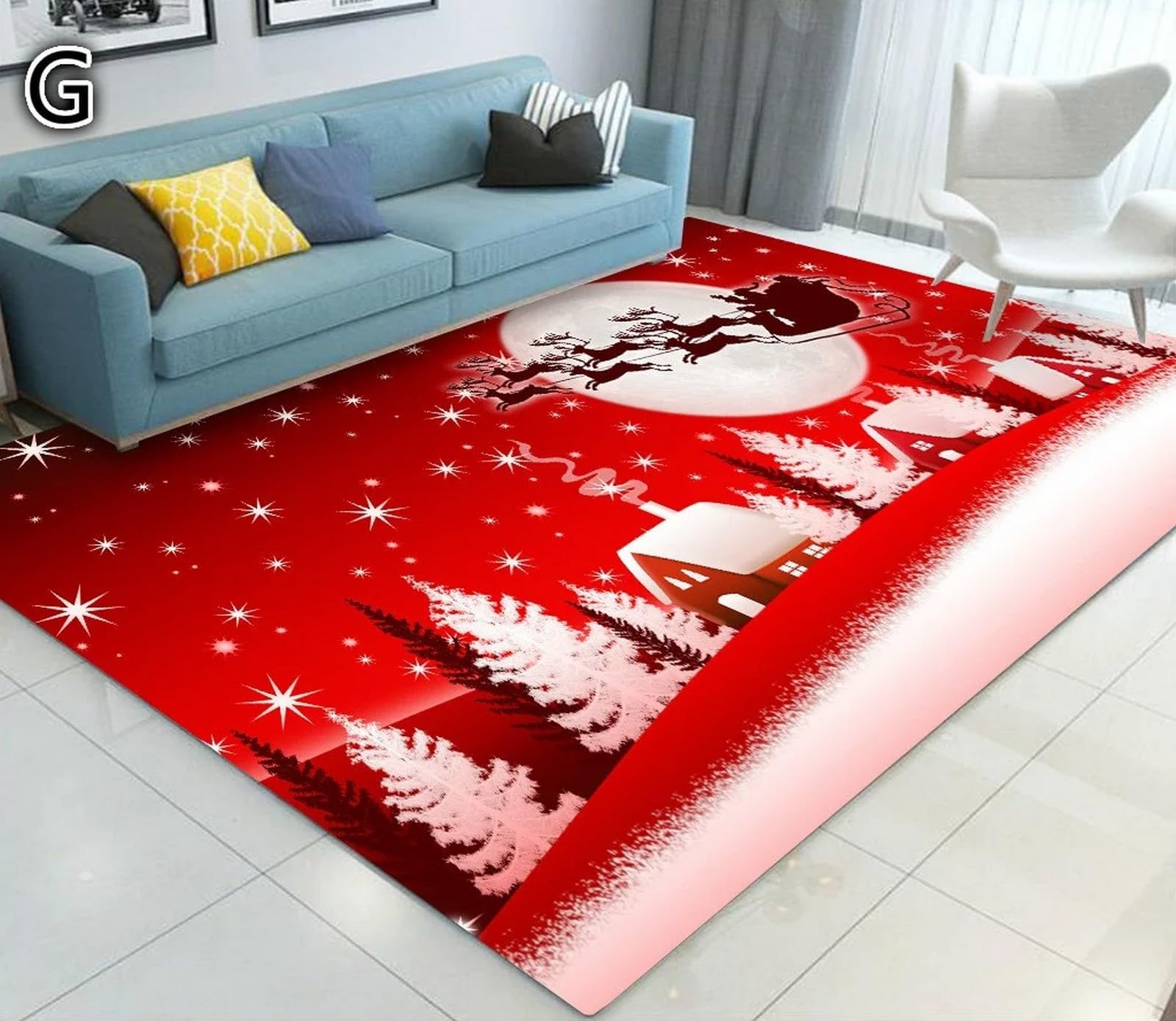 Tapis de zone 3D arbre de Noël 60x120 cm tapis antidérapant en polyester pour chambre d'enfant