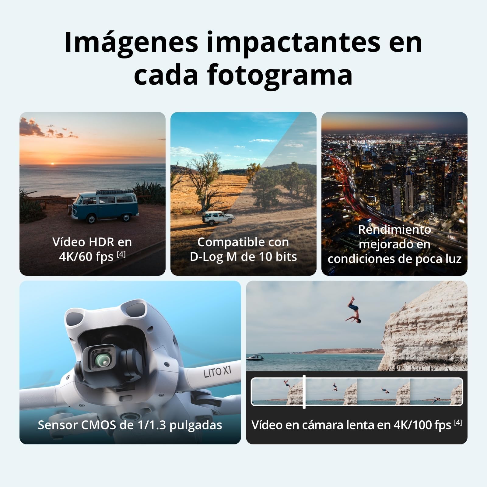 DJI Lito X1 con Bundle, dron con cámara 4K fácil de usar para principiantes, detección de obstáculos, ActiveTrack, sensor de 1/1.3 pulgadas, C0 (Enchufe de carga, Luces (x2), Kit de limpieza)