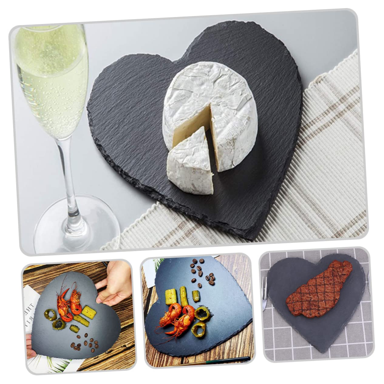 OUNONA 2 piezas Plato de Servir Forma de Pizarra Natural para Postres Ensaladas y Sushi Ecológico y Decorativo