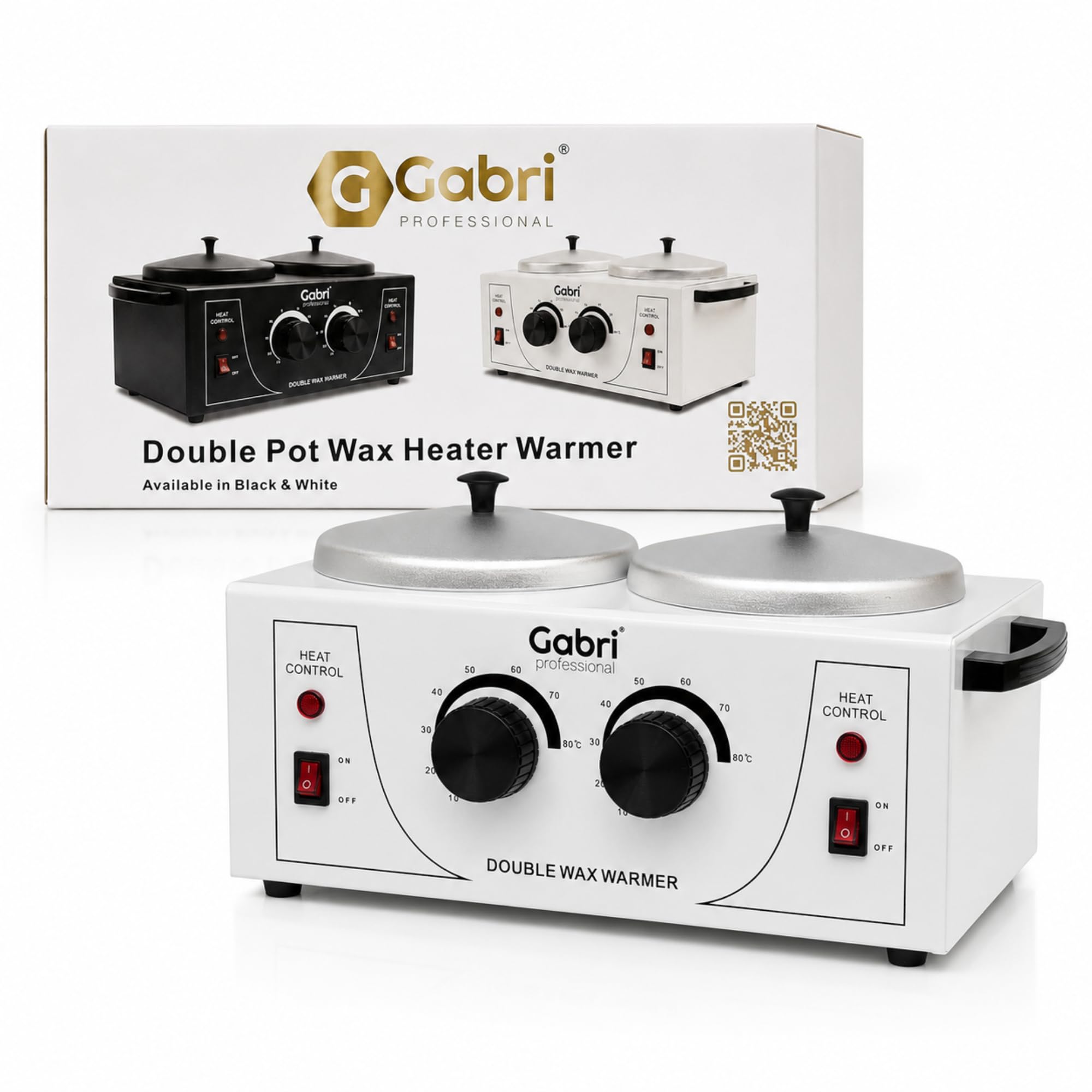 Gabri Waxing Kit Wax Heater Warmer with Temperature Control, Single or Double Wax Pot for Hair Removal, Digital Wax Machine for Women and Men, Ideal for Home, Barber, Salon Use (Double Pot White)