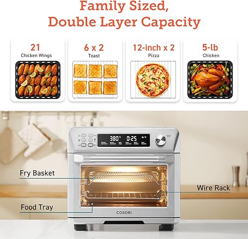 Miniatura 6 de COSORI Horno tostador de aire 12 en 1 y freidora de aire horno tostador de convección 12 en 1 acero inoxidable inteligente tostada de 6 rebanadas