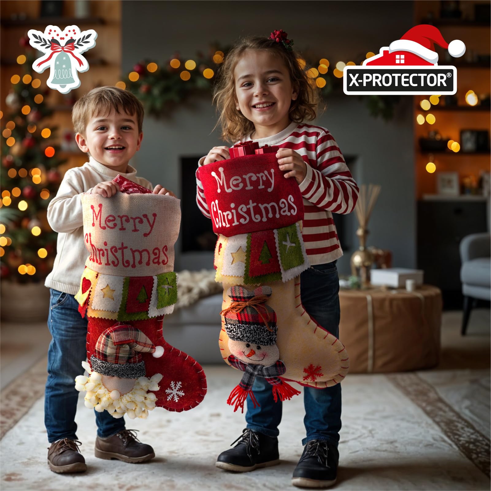X-Protector Lot de 6 chaussettes de Noël – Chaque chaussette de Noël a un design unique – Bas de Noël de qualité supérieure – Grandes chaussettes de Noël en vrac – Bas familiaux avec personnages –