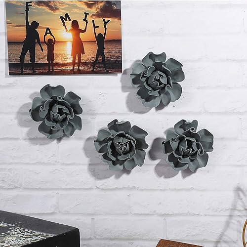 Miniatura 7 de Garneck 4 piezas de cerámica de flores de pared decorativas 3D de peonía artificial arte de pared para colgar dormitorio, sala de estar, casa de la
