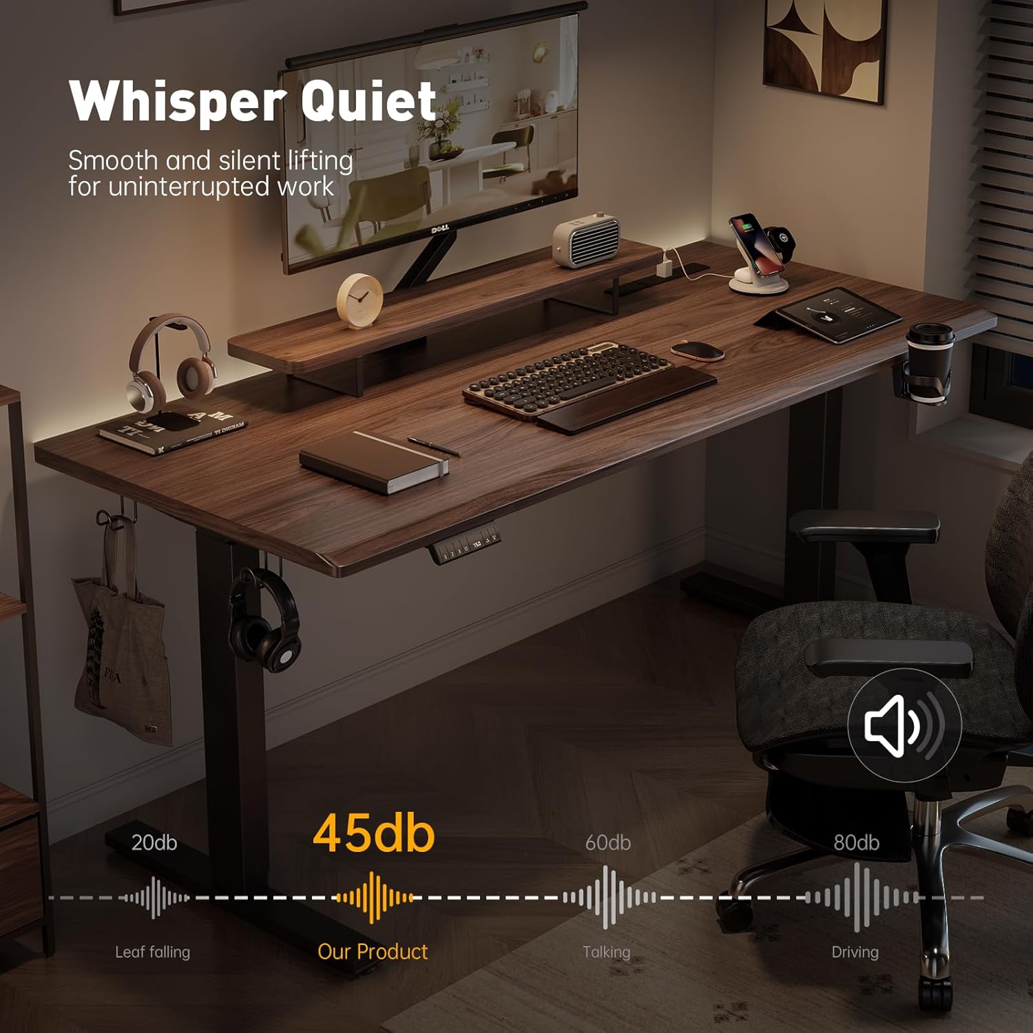 Dual Motor Standing Desk Frame, Electric Adjustable Legs with Memory Presets, Stand Up Desk Frame Workstation, with Cable Management Tray, 2pcs Headphone Hook, for Home Office