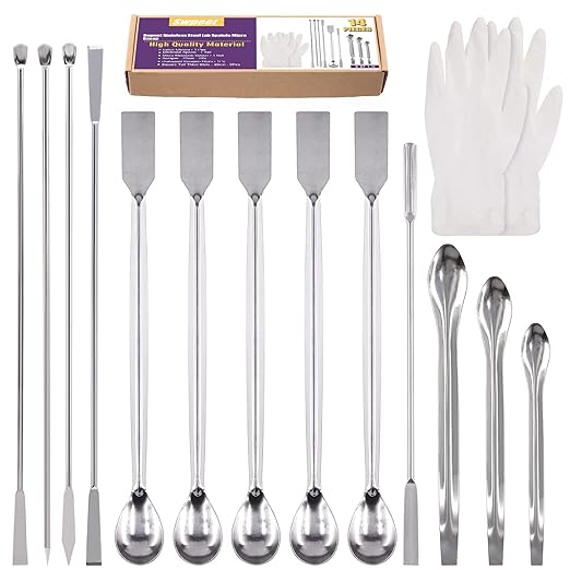 Swpeet 15Pcs Stainless Steel Micro Lab Scoop Spoon Lab Spatulas Assortment Kit, Pill Filler