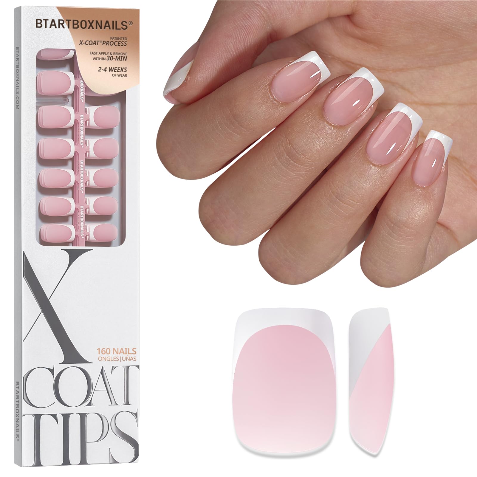 BTArtboxnails White French Tip Press On Nails, Short Square Nails, 160Pcs