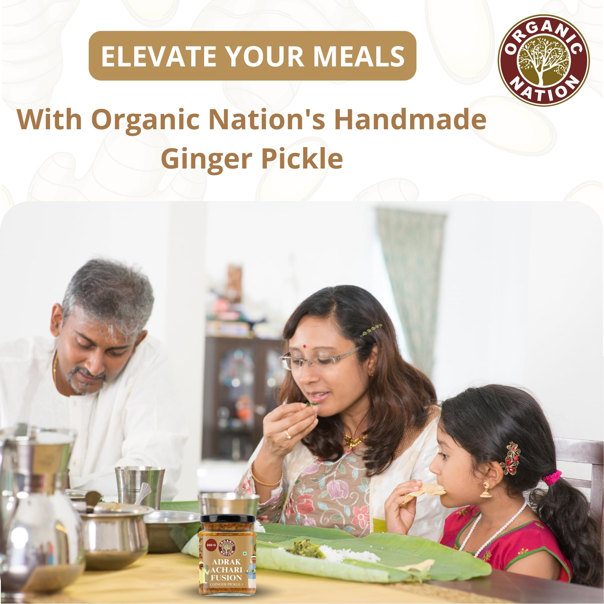 ORGANIC NATION Zesty Adrak Achari Fusion Ginger Pickle - Homestyle Indian Pickle with Authentic Flavor, Perfectly Mixed for a Tangy Delight, 250g, No Preservatives Natural Golden Hue 4