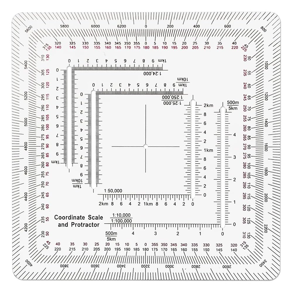 muqeu Square Coordinate Scale Protractor for Land Navigation, Style UTM/MGRS Coordinate Scale