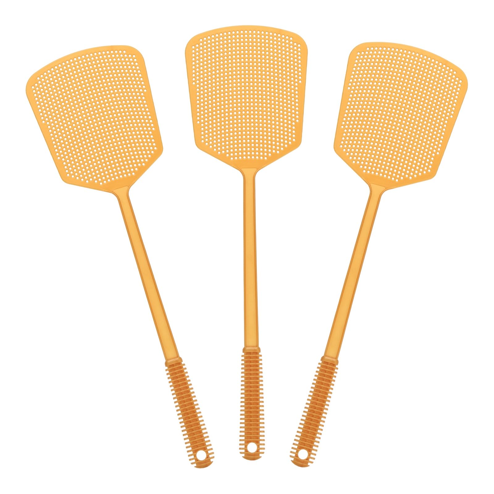 sourcing map 3pcs Fly Swatter 5.9"x4.9" Plastic Manual Heavy Duty Long Handle Fly Swatter for Home Indoor Outdoor, Gold
