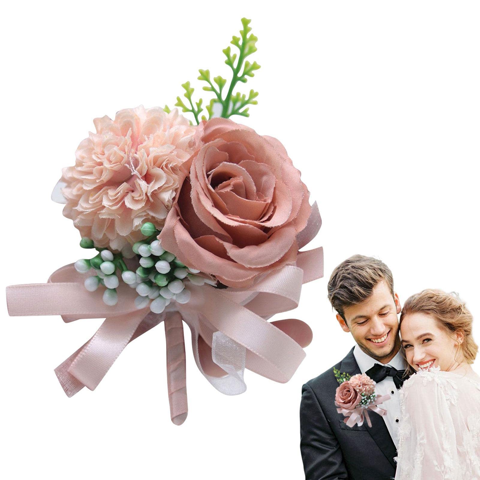 Rose Wedding Boutonniere For Men, Boutonniere Handmade Corsage Buttonhole Flowers Artificial Wedding Prom Banquet Flowers Decor For Groom Men Bridal Women Suit Dress