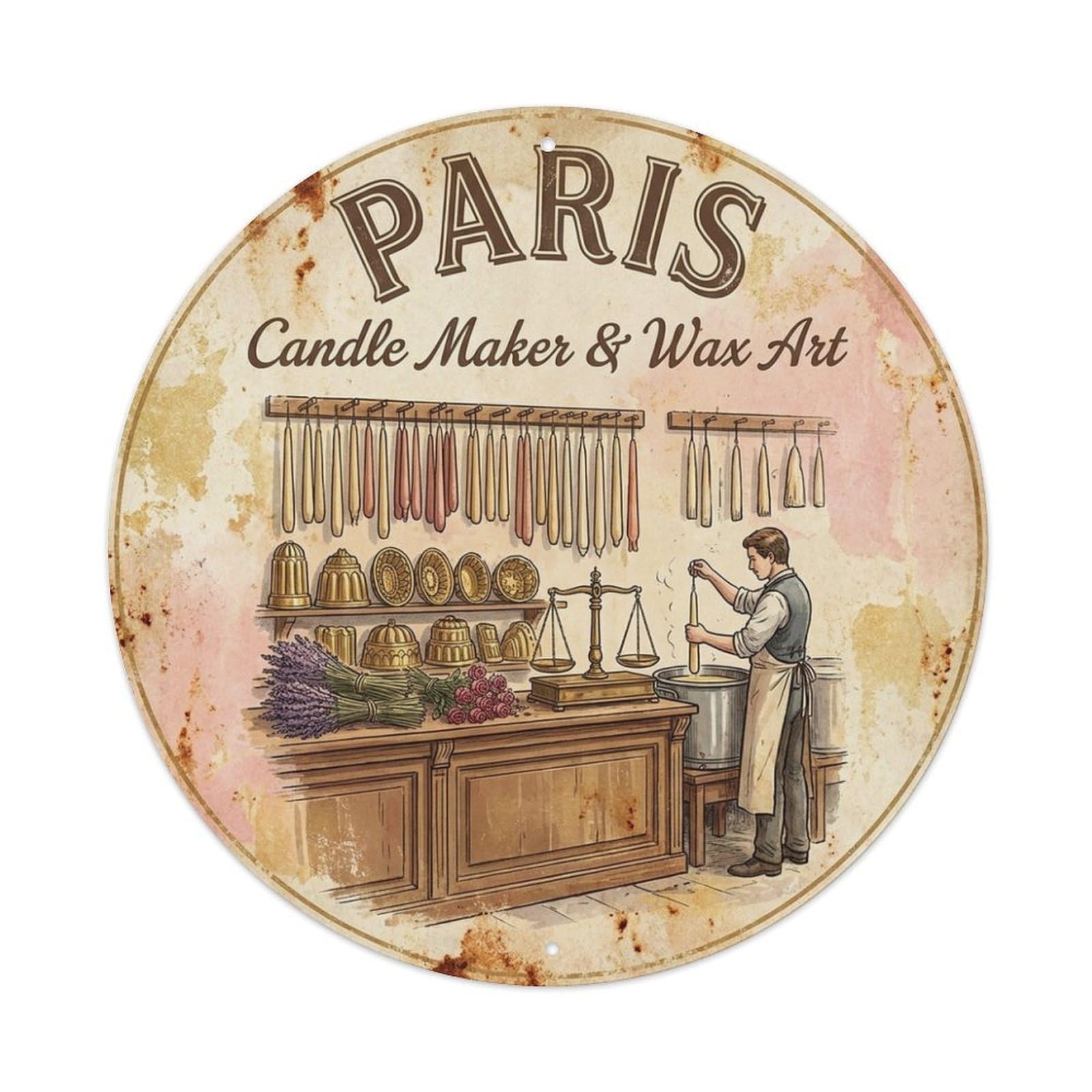 Olhnbad Style Candle Maker Wax Craft Culture Paris Travel Classic Metal Tin Sign