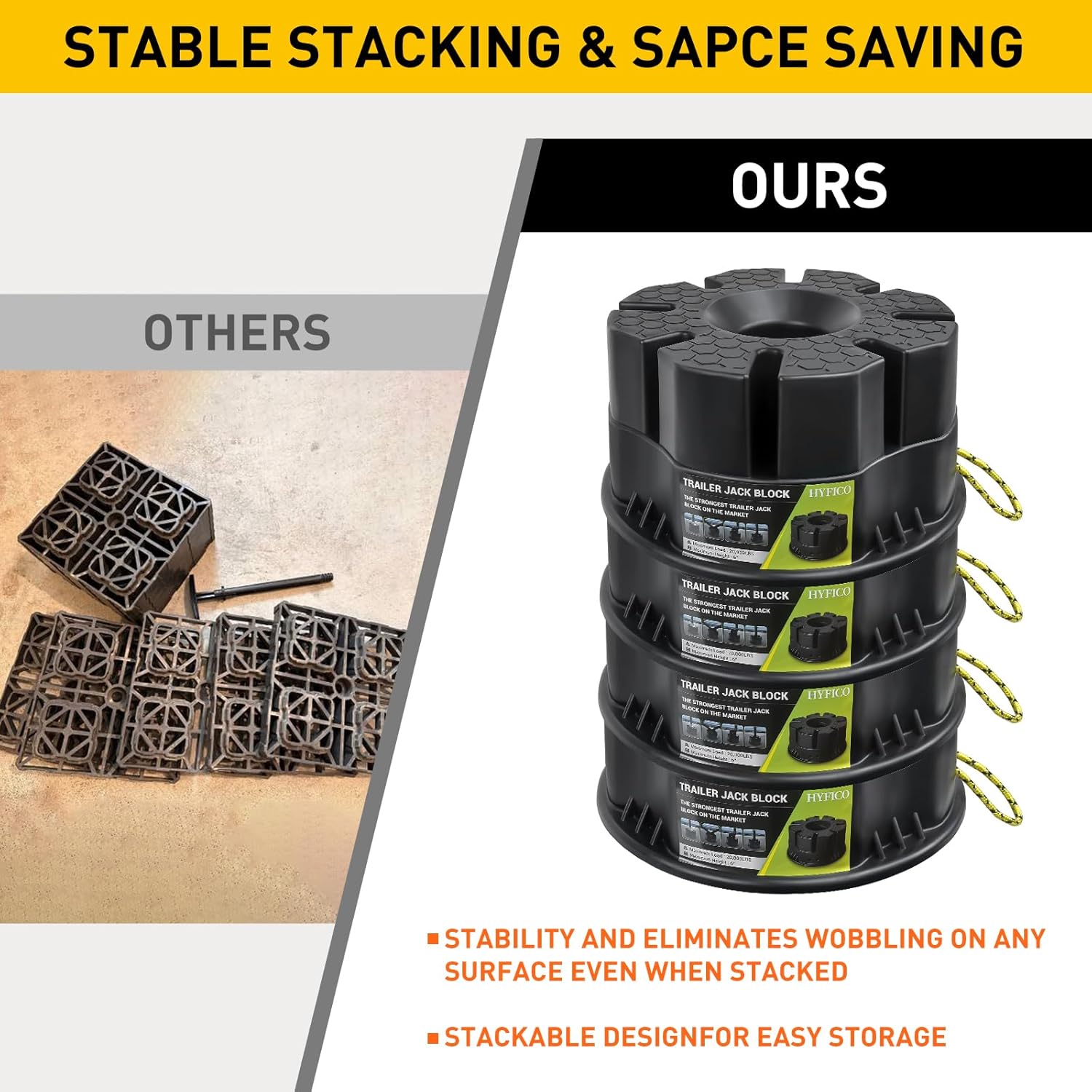 Trailer Jack Block 4 Pack - RV Leveling Blocks for Travel Trailers Wheels and Any Jack, 20,000 lbs RV Camper Leveling Blocks with Bag, Leveling Blocks Universal Compatibility & Convenient Storage