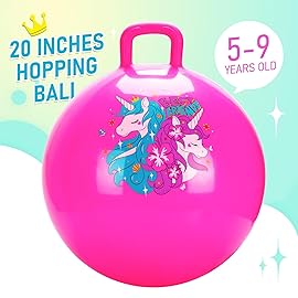 U&C Planet Hopper Ball 20 inches Bouncy Ball with Handle for Kids Age 5-9 Hoppity Hop Sit and Bounce Jumping Hopping Toy with Pump and Gift Box Great Gift for Birthday Christmas, Pink