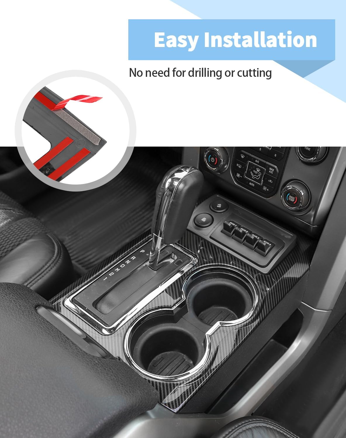 Voodonala for F150 Carbon Fiber Interior Trim Kit, 6PCS Center Console Gear Shift Panel Cover Trim Compatible with Ford F150 Raptor Accessories 2009-2014
