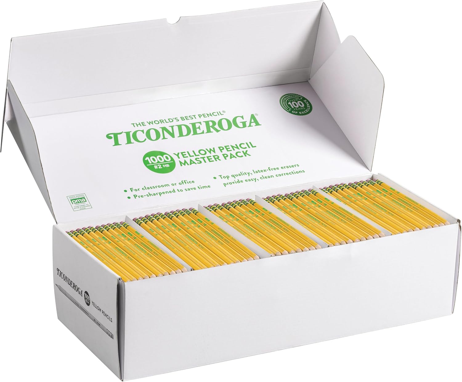 Ticonderoga Wood-Cased Pencils, Pre-Sharpened, 2 HB Soft, Yellow, 1000 Count