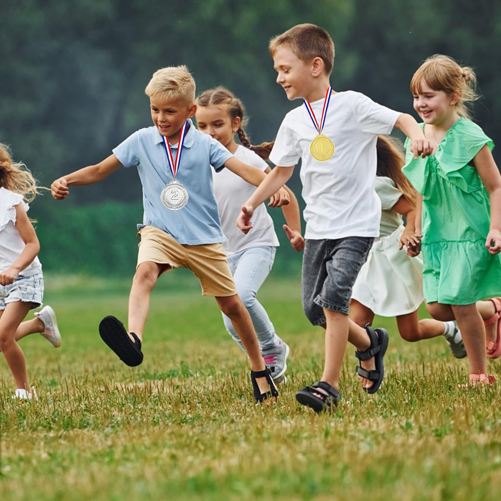 Set di 12 medaglie in metallo per bambini, medaglie per 1°, 2°, 3°, oro, argento, bronzo, medaglie da calcio per bambini, medaglie sportive da 5,1 cm con nastro per adulti, premio vincitore