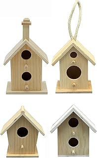 Creative Hobbies® Mini 4 Inch Tall Birdhouse - Set of 4 Styles, Small Unfinished Wood Ready to Paint or Decorate