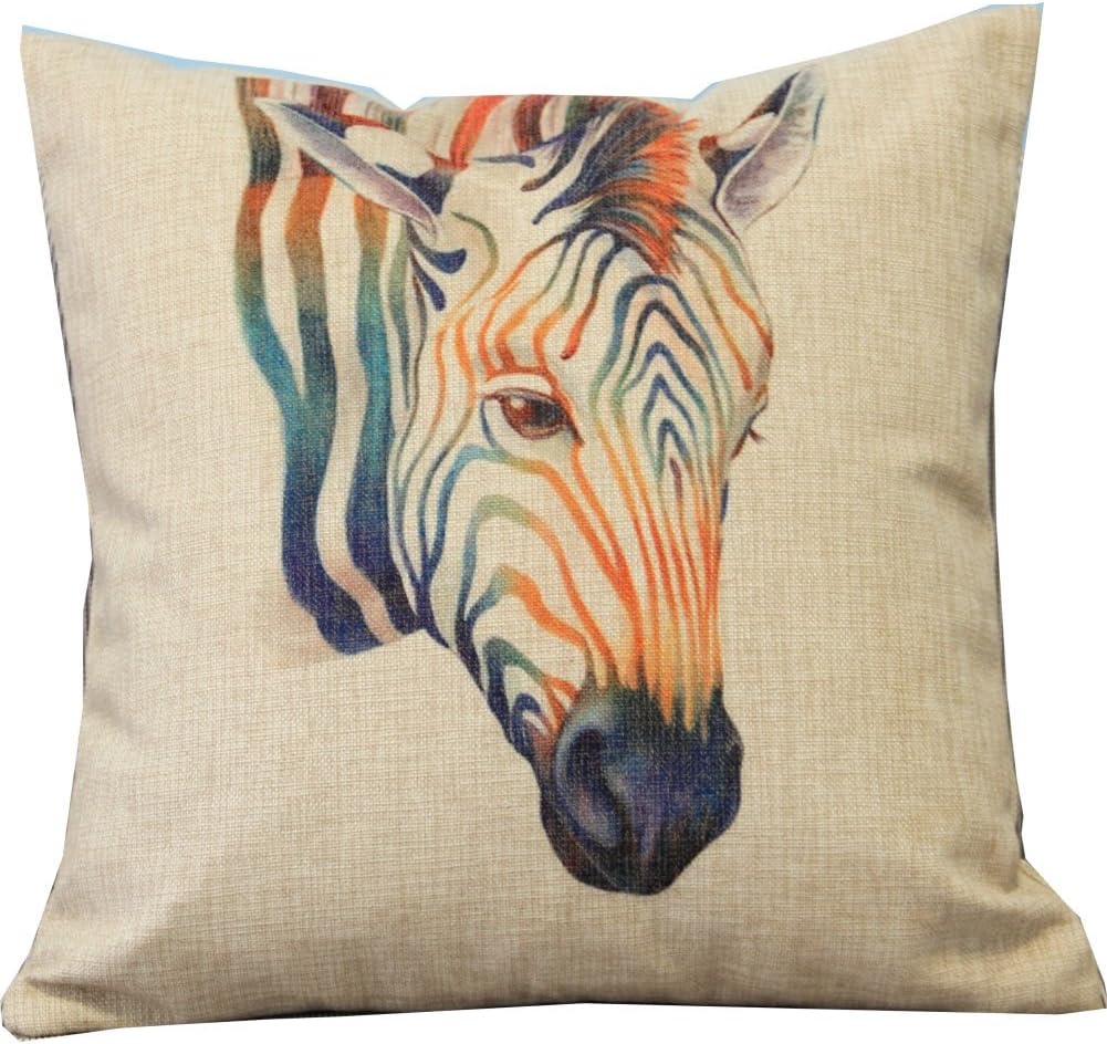 Cartoon Animal Style Lovely Colorful Zebra Throw Pillow Case Decor Cushion Covers Square 1818 Inch Beige Cotton Blend Linen