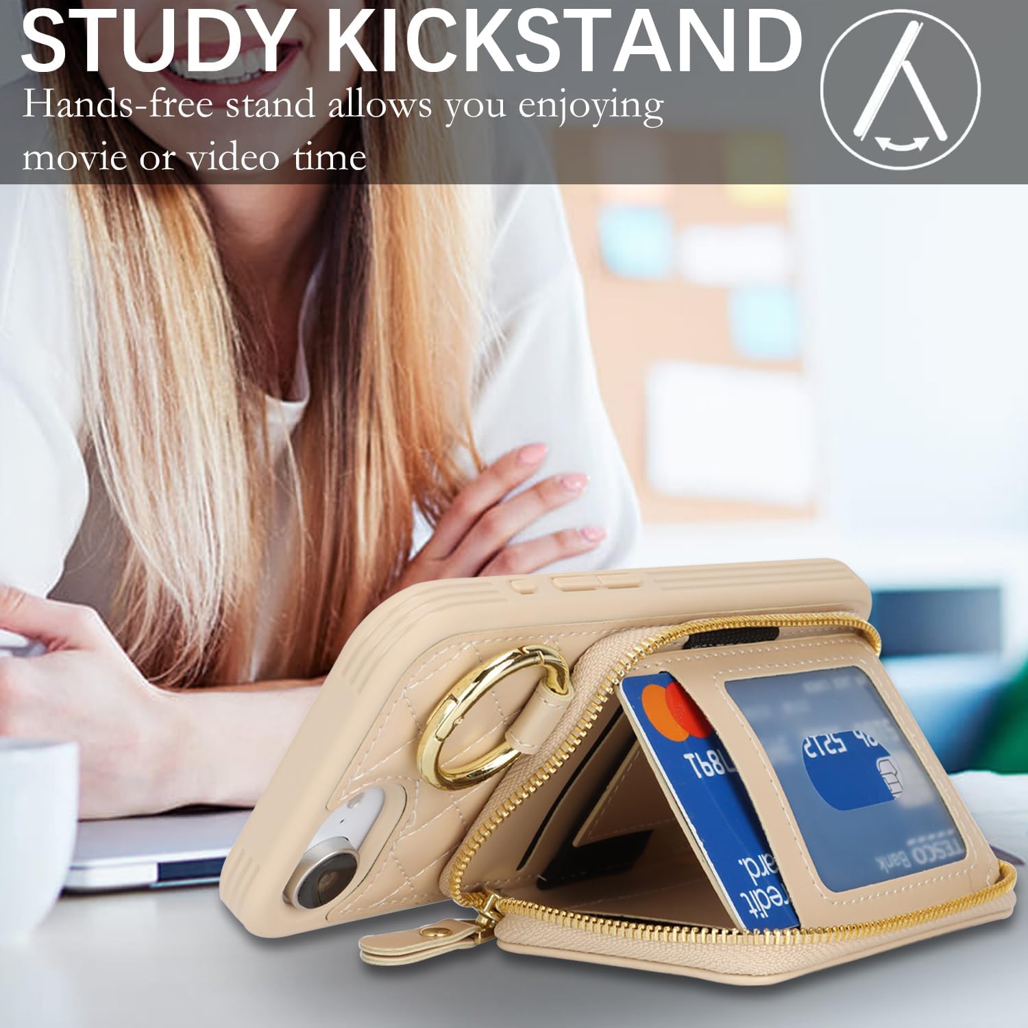 for iPhone 17e/16e Case Wallet with Card Holder,for iPhone 17e/16e Phone case Wallet with Zipper with Slot Kickstand Stand Case for Women and Man 5G 6.1 Inch-White