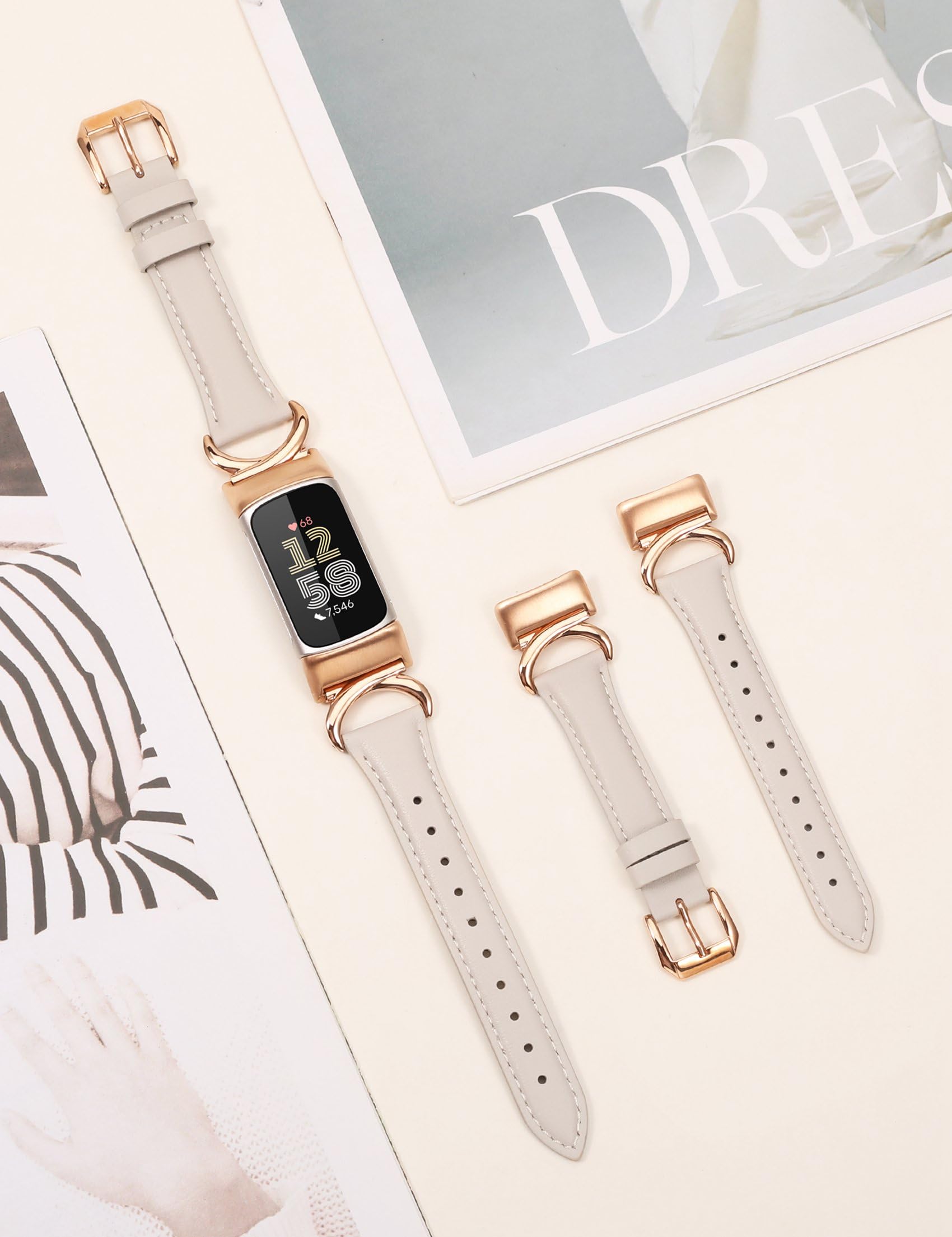 TOYOUTHS Leather Straps Compatible with Fitbit Charge 6/Charge 5 Strap Women - Image 4