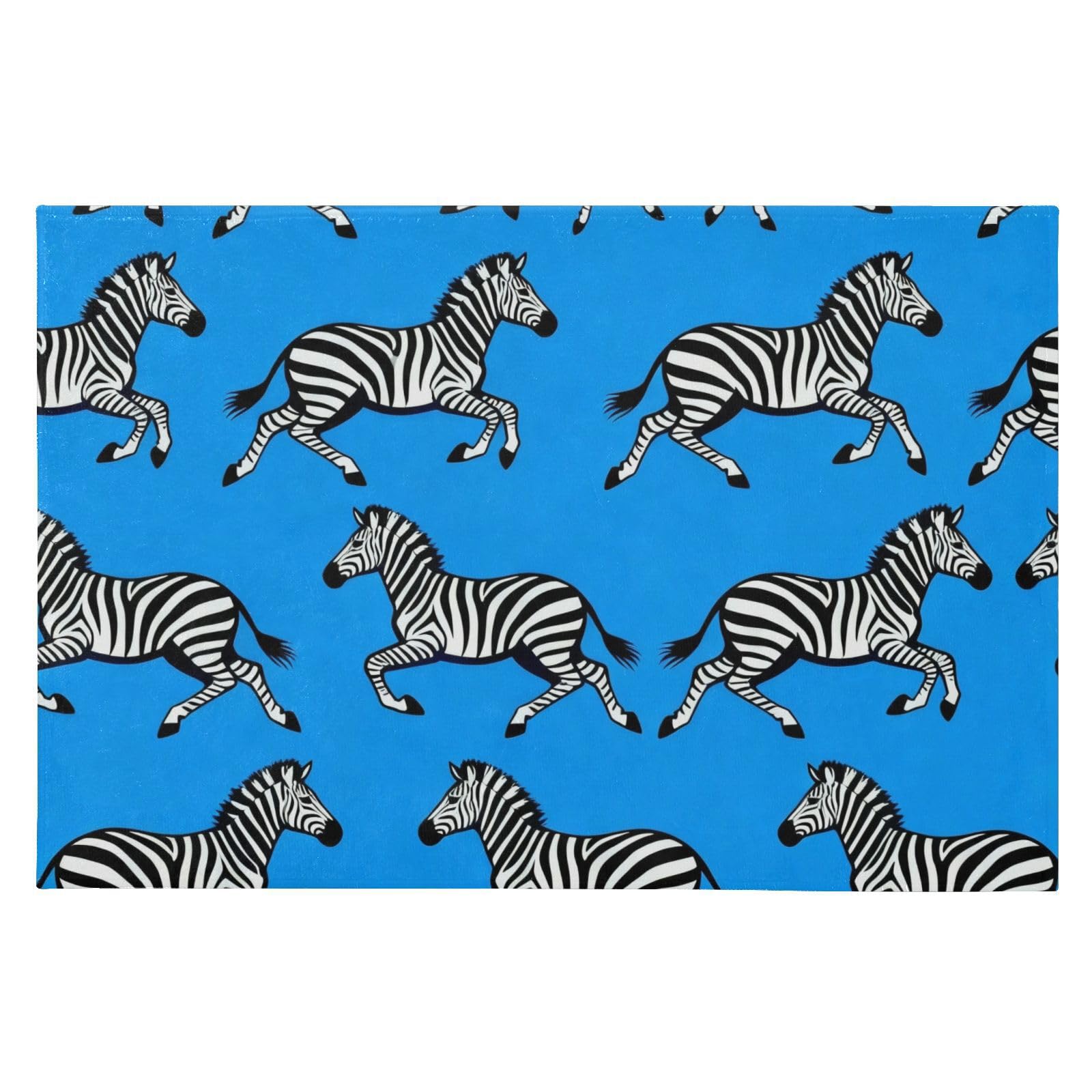 Tapis d'entrée zèbre bleu 61x91 cm lavable et antidérapant pour la chambre
