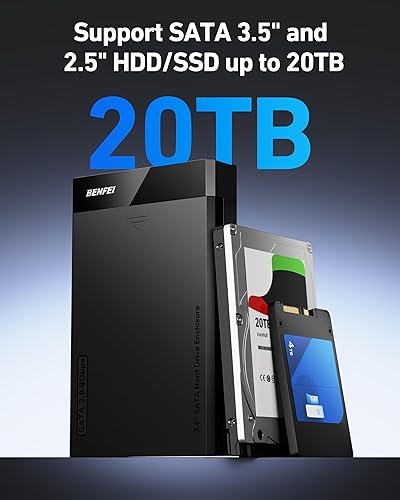 Miniatura 3 de BENFEI Carcasa SATA HDDSSD de 3,52,5 pulgadas, diseño sin herramientas, admite HDD de 20 TB y UASP