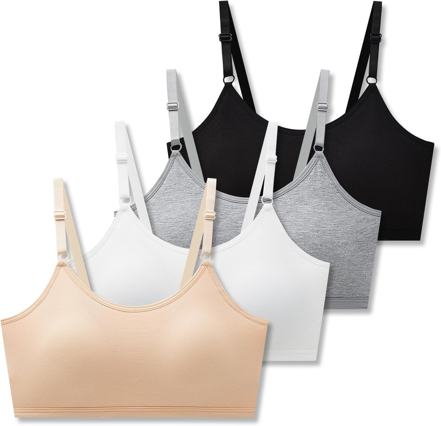 Sport Cami Bras Cotton for Teens Girls Training Bras 10-16 with Adjustable Straps Fixed Pads