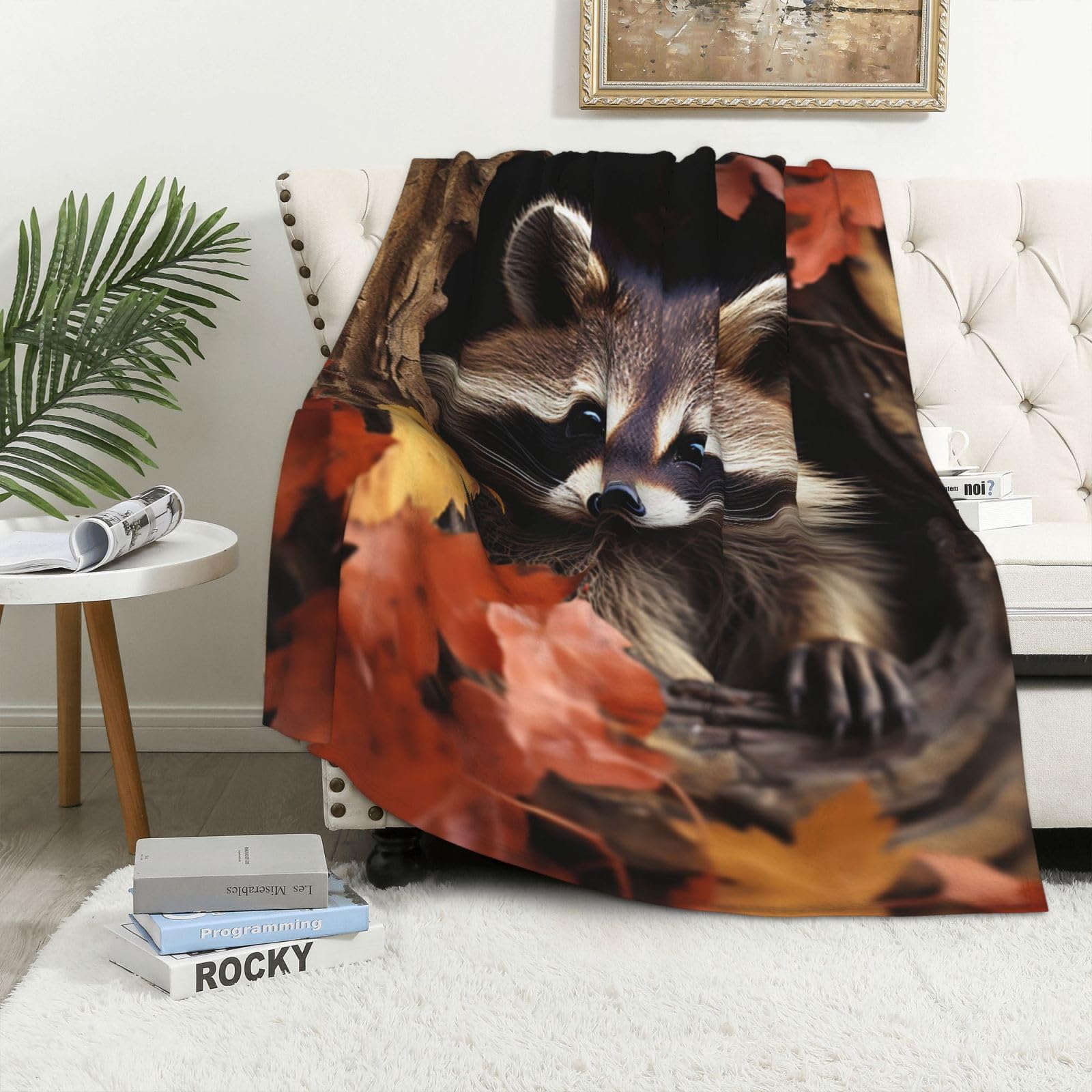 Couverture polaire en flanelle lit plaid canapé jeté de lit raton laveur chaud 100x152