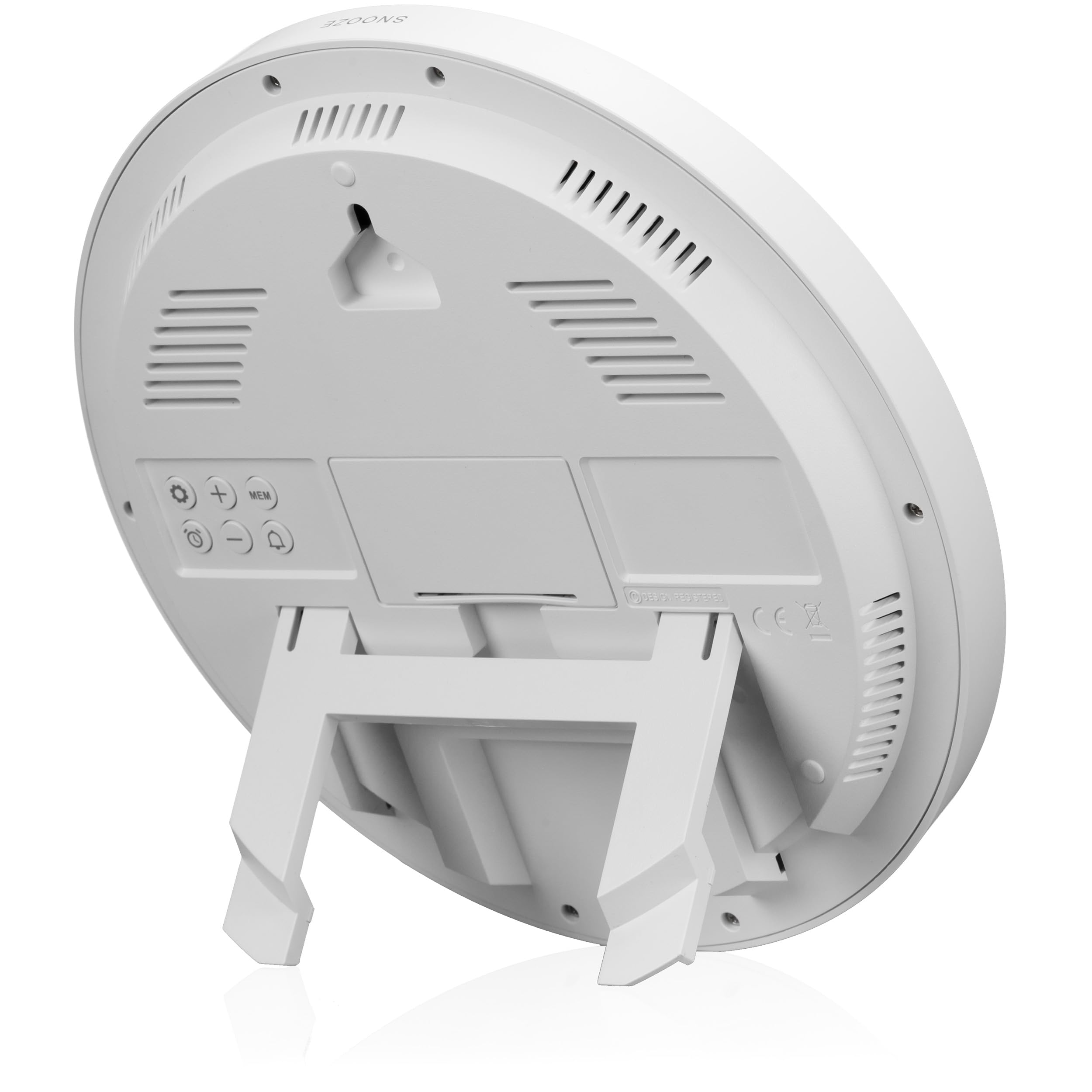 Kienzle Funkwanduhr Tischuhr mit Temperaturanzeige 18,7 cm Display DCF-Zeit Datum 2 Weckzeiten Schlummer weiß