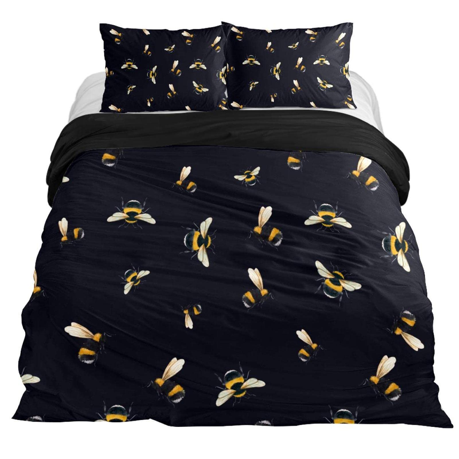 Eslifey Multi Beautiful Bumblebee Bee Soft 3 Pieces Duvet Cover Set Double Size 79" X 79" Bedding Set For Bedroom