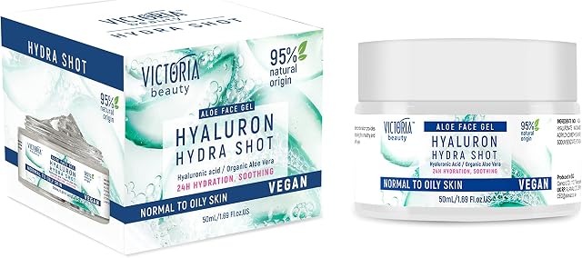 Victoria Beauty Hydra Shot Aloe Vera Gel Moisturiser for Oily Skin - with Hyaluronic Acid and Niacinamide - Day and Night Face Moisturiser for Men and Women - 95% Natural, Vegan, 50ml