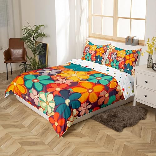 Miniatura 3 de Erosebridal Groovy - Juego de funda de edredón de flores tamaño individual de los años 70, funda de edredón floral arcoíris con cierre de