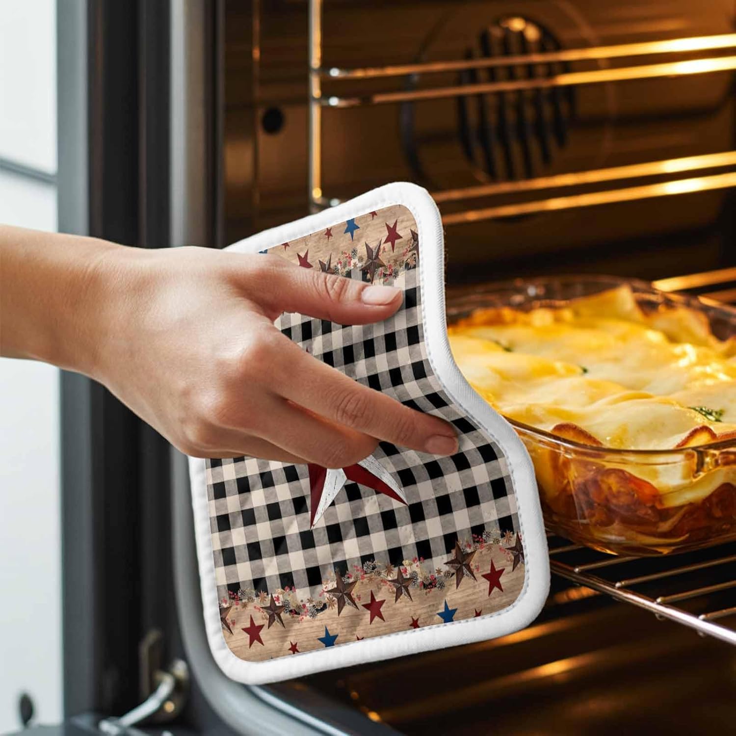 Texas Star Vintage Pot Holders for Kitchen Heatproof Potholder, 5 Pack Black White Retro Art Hot Pads Multipurpose Oven Pads Cloth Potholders Trivet for Cooking Baking