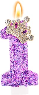 Kpop Birthday Number Candles, Purple Number Golden Crown Birthday Candles for Cake, Glitter Number 0-9 Candle Cake Topper with Sequins for Birthday Party Decorations (Purple, Number 1)